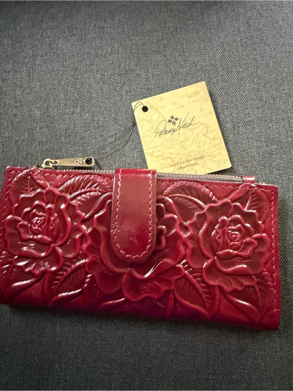 Patricia Nash Burgundy Floral Embossed Leather Wallet